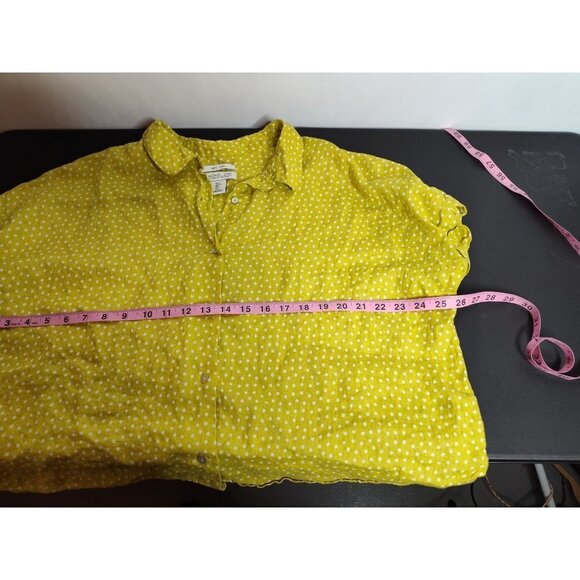 ☀️Rachel Zoe 100% Linen Polka Dot Yellow cropped button front top, L - Picture 6 of 7